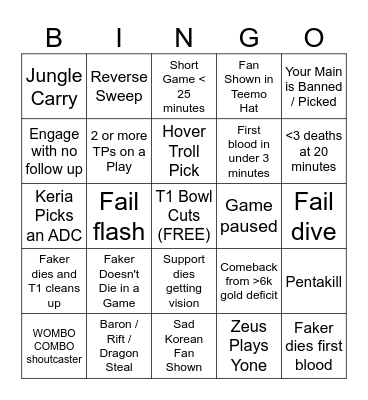 Worlds 2023 Bingo Card