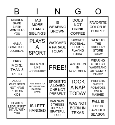 THANKSGIVING DAY 2023 Bingo Card
