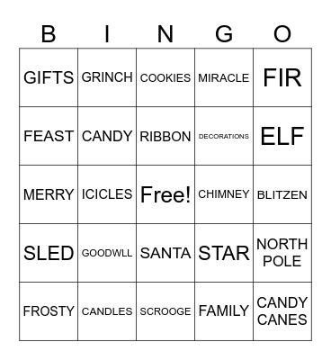 Holiday Bingo Card