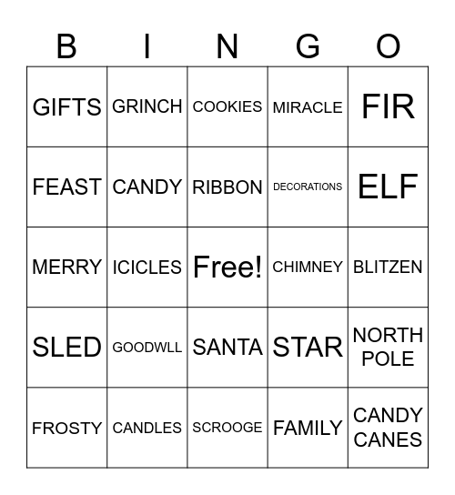 Holiday Bingo Card