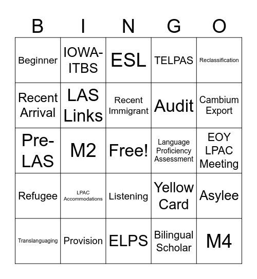 LPAC APPRECIATION Bingo Card