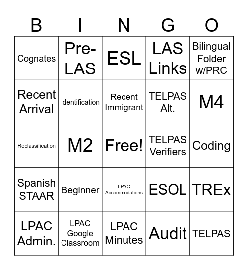 LPAC APPRECIATION Bingo Card