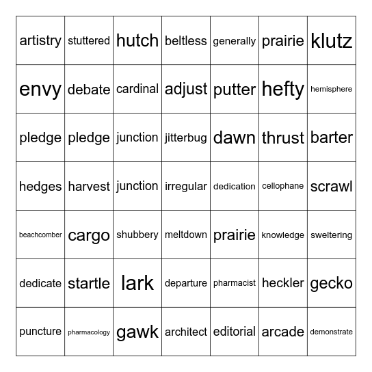 White Level 2 Bingo Card