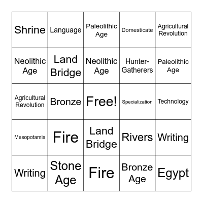 Early Humans Bingo Card