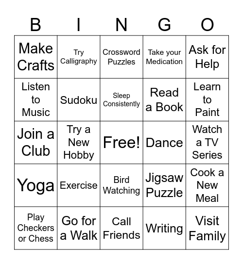 Seasonal Self Care Bingo Card