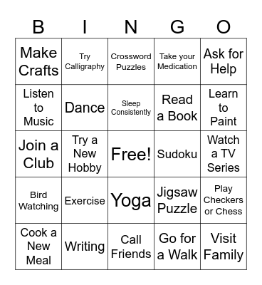 Seasonal Self Care Bingo Card