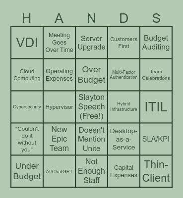All H-A-N-D-S Bingo Card