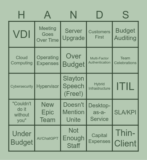 All H-A-N-D-S Bingo Card