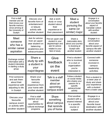 Student Meet & Greet Bingo Card