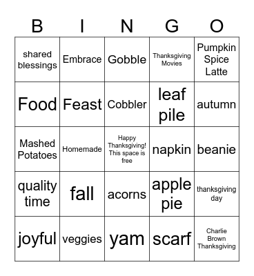 Thanksgiving Bingo Card