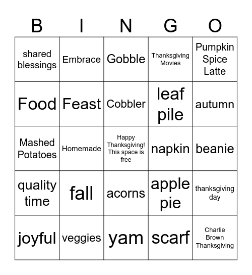 Thanksgiving Bingo Card