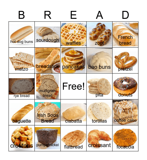 Types of Bread Bingo Card