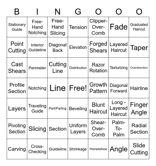 Haircutting Bingo Card