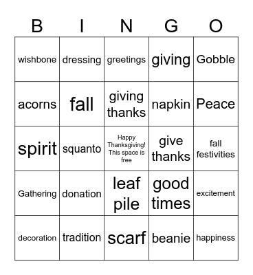 Thanksgiving Bingo Card