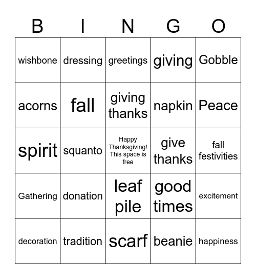 Thanksgiving Bingo Card