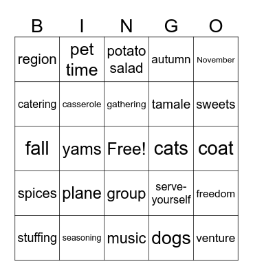Thanksgiving Bingo! Bingo Card
