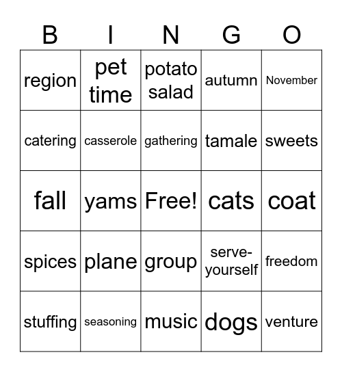 Thanksgiving Bingo! Bingo Card