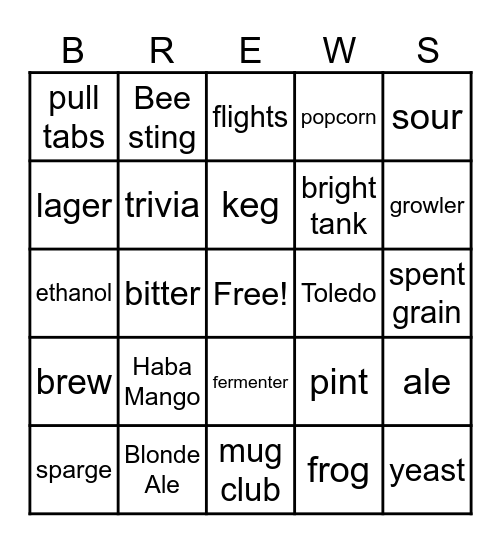 Beer Bingo Card