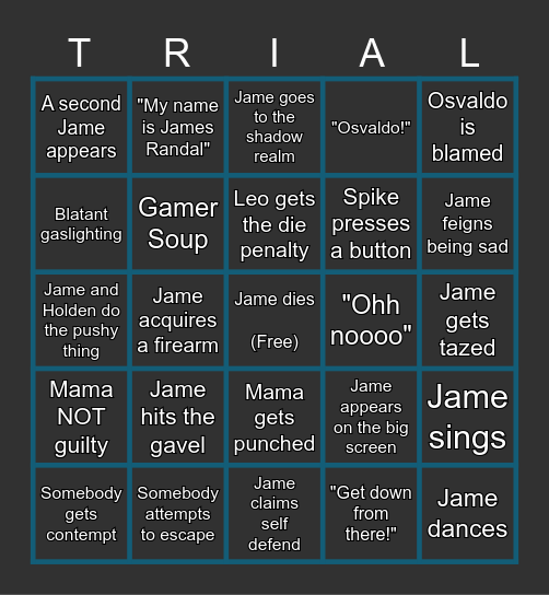 Harvis Holden Murder Trial Bingo Card