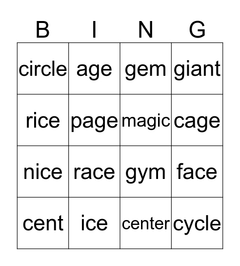 Soft c g Bingo Card