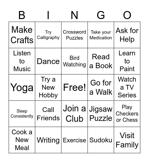 Seasonal Self Care Bingo Card