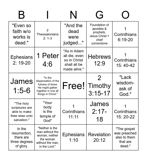 Seminary DM Bingo Card