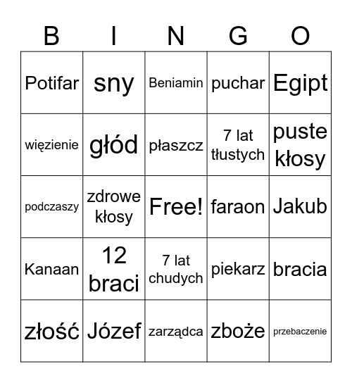 Józef Bingo Card