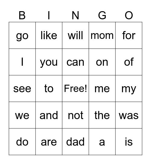 Red Word Bingo Card