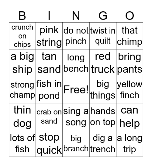 blends and digraphs Bingo Card