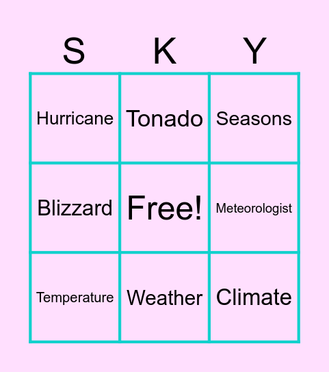 Weather Bingo Card