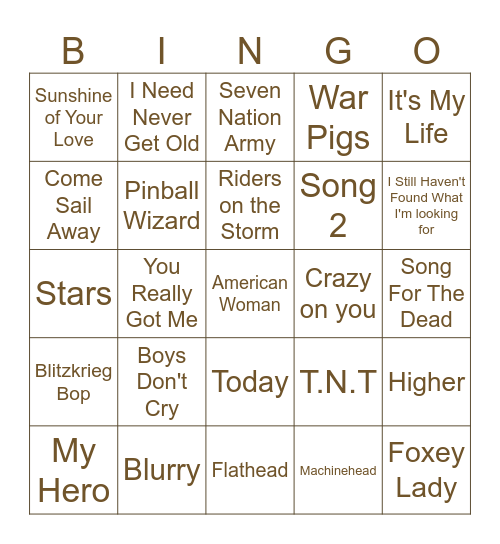 Five-0-Five Music Bingo - Rock Through Ages 2 Bingo Card