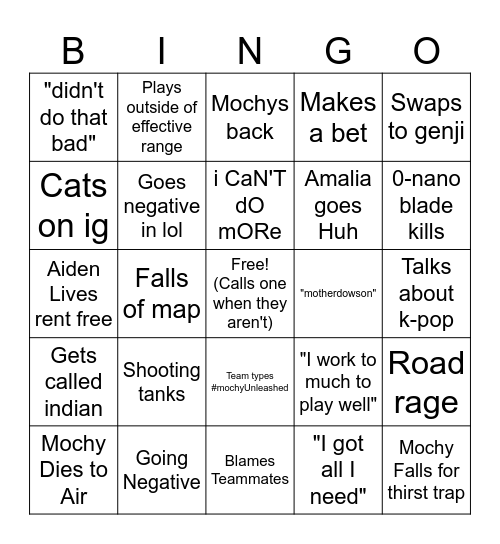 Mochy Bingo Card