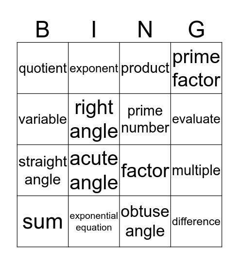 Math Bingo Card