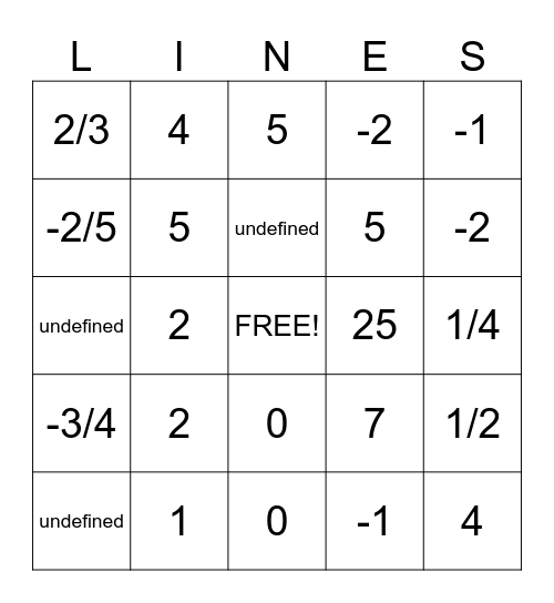 LINES! Bingo Card
