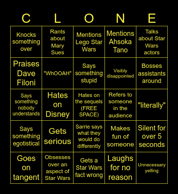 Star Wars Bingo Card