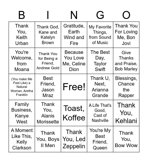 Thankful BINGO Card