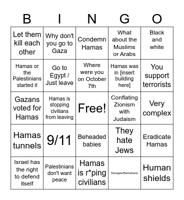 Condom Hummus Bingo Card