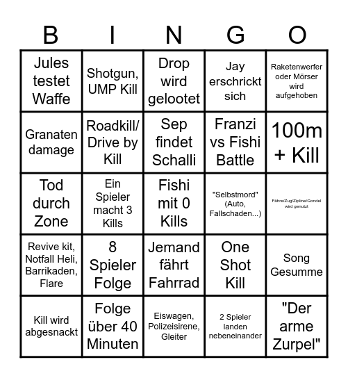 Pietsmiet PUBG Turnier enhanced v2 Bingo Card