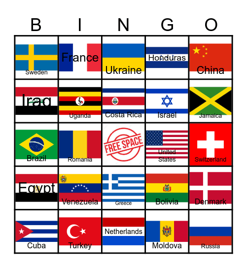 Flags Around the World Bingo Card