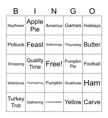 Thanksgiving Bingo! Bingo Card