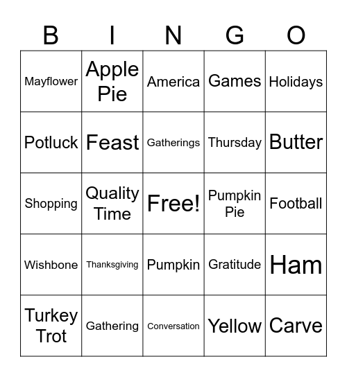 Thanksgiving Bingo! Bingo Card