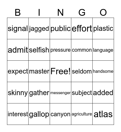 Vocab Bingo 6 a,b,c,d Bingo Card
