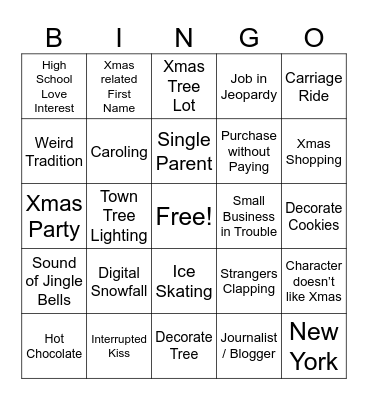 Hallmark Movies Bingo Card