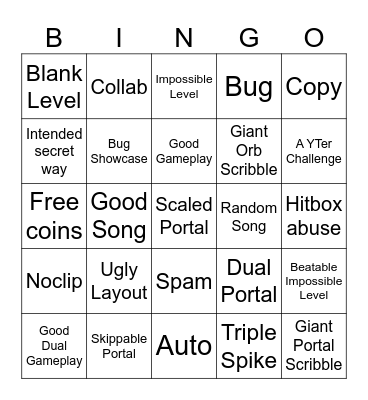 Recent Tab Bingo (Geometry Dash) Bingo Card