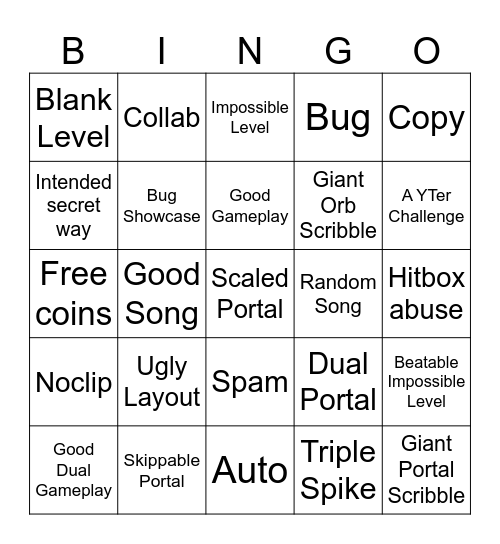 Recent Tab Bingo (Geometry Dash) Bingo Card