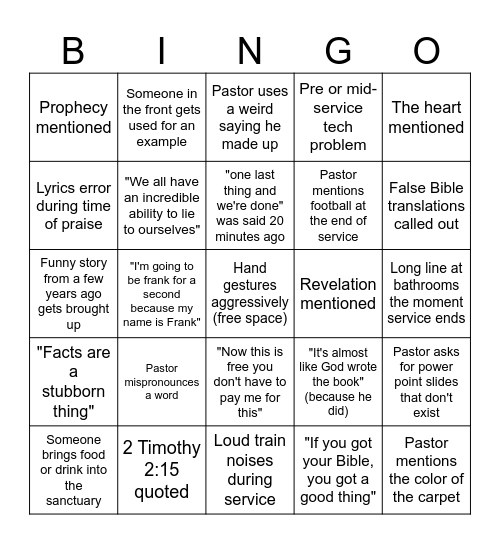 ONE Baptist Church Bingo Card