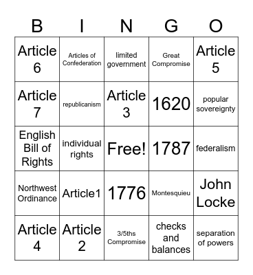 Constitution Bingo 2023 Bingo Card