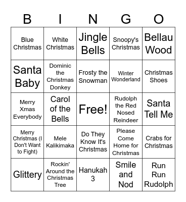 Lori and Dave's Holiday Music Bingo Card