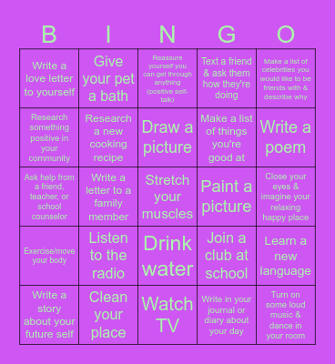 COPING & DISTRACTION SKILLS Bingo Card