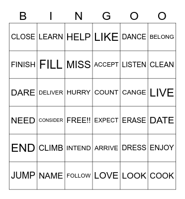 REGULAR VERBS! Bingo Card